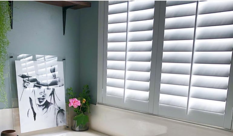 Closeup of White Plantation Shutters